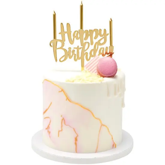 Happy Birthday Plastic Candle Holder Cake Topper, 1ct Gold {2}