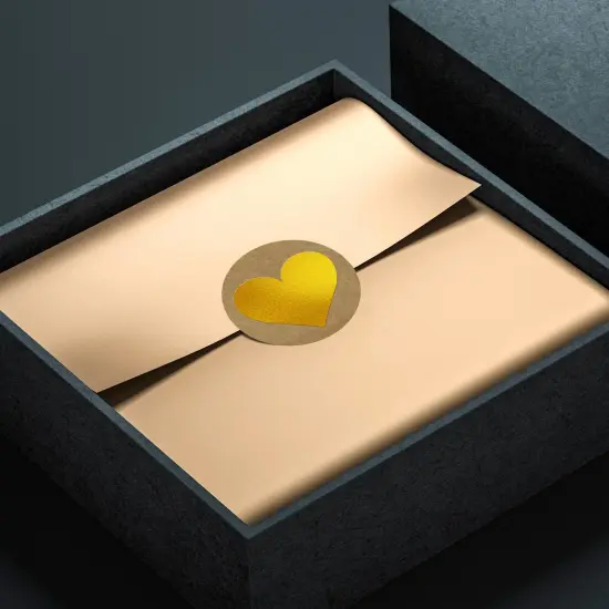 Great Papers! Seals, Self-Adhesive, Gold Foil Heart on Kraft, 1.57" Diameter, 250 Seals/Roll {4}