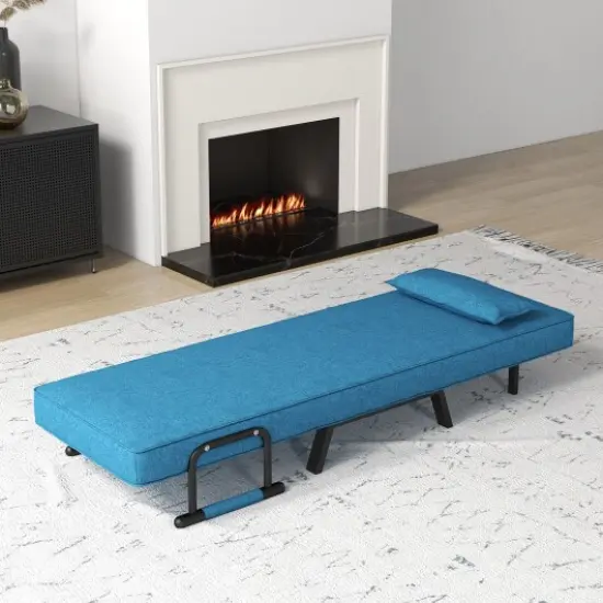 3-in-1 Versatile 6-Positon Adjustable Sleeper Bed with Padded Seat and Back Blue {2}