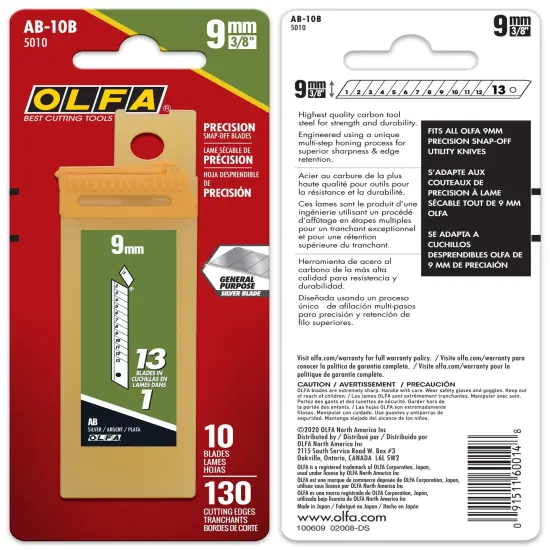 OLFA Snap-Off Utility Knife Replacement Blades 10/Pkg-For 5018 {3}