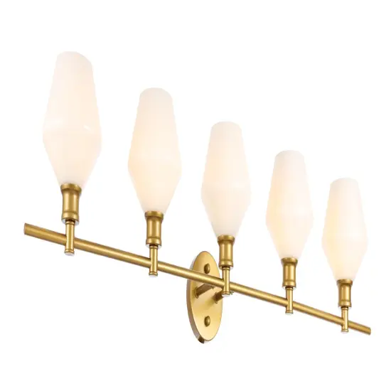 Gene 5 light Brass and Frosted white glass Wall sconce {6}