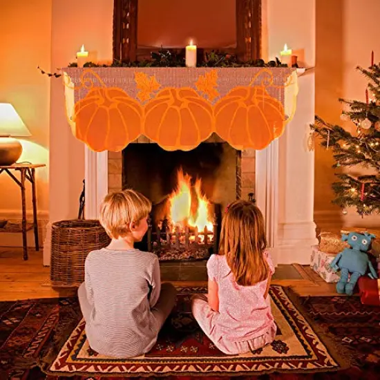 Fall Thanksgiving Decor Fireplace Scarf 20 x 60 Inch Brown Mantle Scarves Cover Lace Fall Runner for Thanksgiving Door Decorations Autumn Table Cover (Brown) {3}