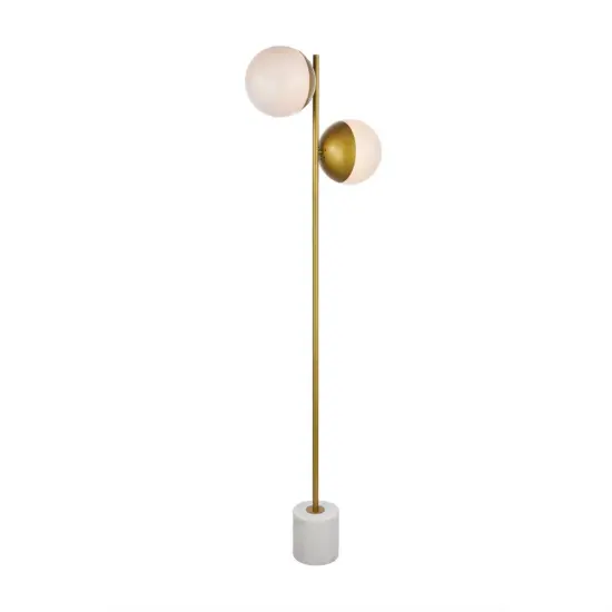 Eclipse 2 Lights Brass Floor Lamp With Frosted White Glass {3}