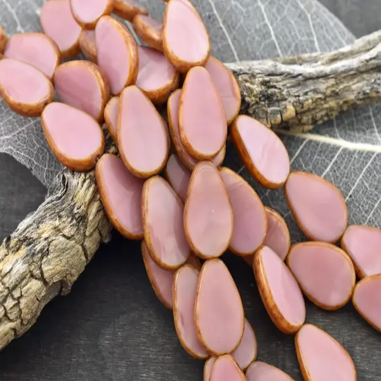 *8* 12x18mm Pink Silk Picasso Table Cut Flat Teardrop Beads {2}