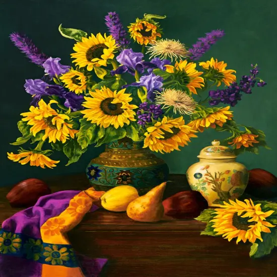 1500 Piece Jigsaw Puzzle, Autumn Treasures, Still nature puzzle, Sunflowers in a vase, Adult Puzzle, Castorland C-152063-2 {2}