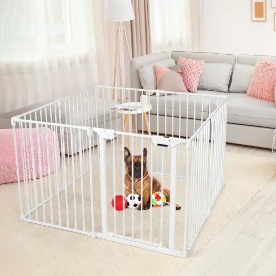 Steel Foldable Kid's Safe Play Yard Gate with Adjustable Panels White {3}