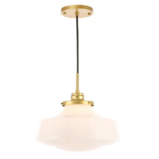 Lyle 1 light Brass and frosted white glass pendant {6}