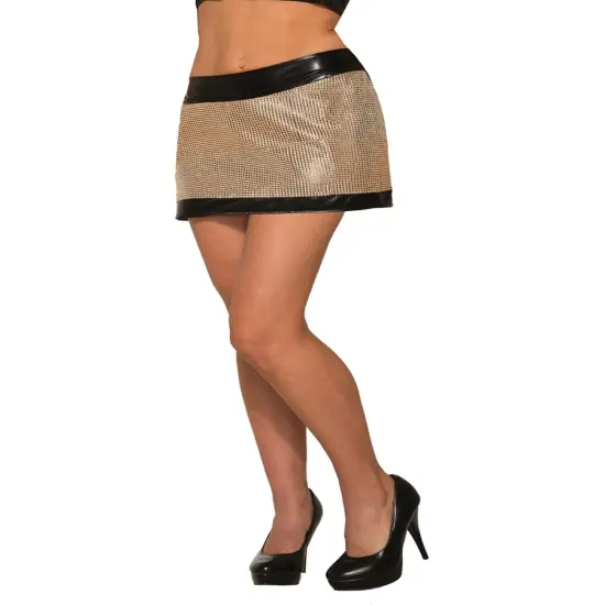Womens 70s Disco Diva Gold Costume Mini Skirt {1}