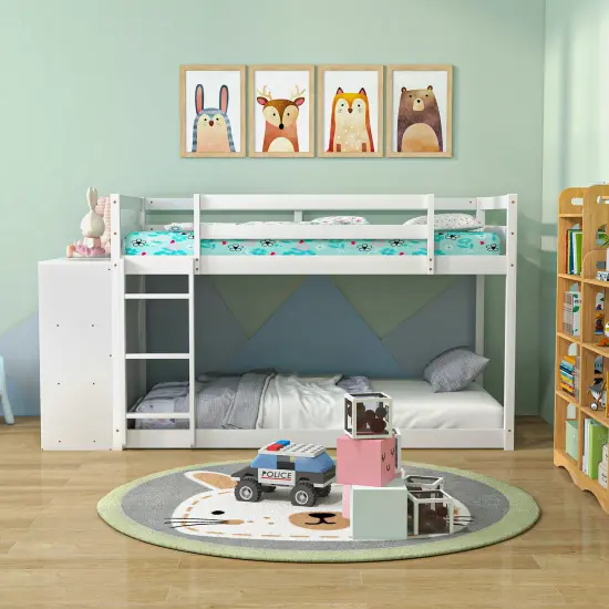 Twin Size Bunk Bed with Convertible Bookcase and Ladder-White {6}