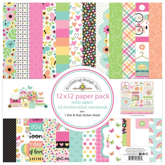 Doodlebug Double-Sided Paper Pack 12"X12" 12/Pkg-Hello Again {1}