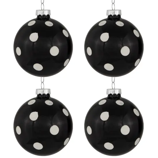 Northlight Shiny Finish Polka Dots Christmas Glass Ball Ornaments - 3" (80mm) - Black and White - Set of 4 {1}