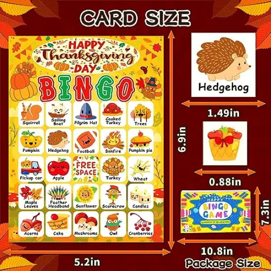 24 Players Thanksgiving Bingo Cards, Thanksgiving Bingo Game for Kids with Punny Stickers Fall Festival Bingo Sets Classroom Family Party Game Holiday Activities {5}