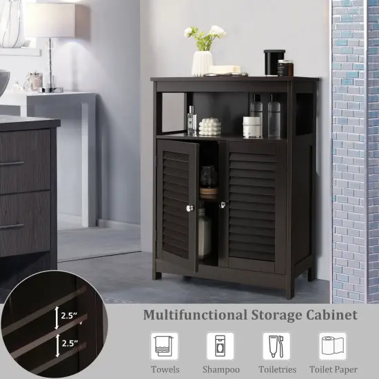 MDF Bathroom Storage Cabinet with Shutter Doors and Adjustable Shelves Brown {4}