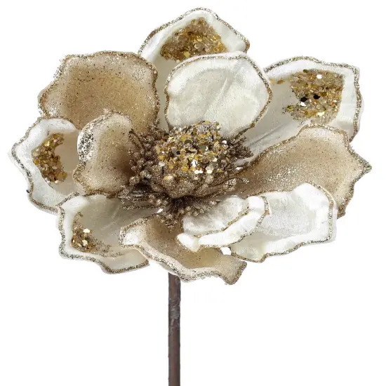 18" Tall by 8" Diameter Heavy Jeweled Magnolia Flower – Elegant Christmas Floral Decoration {1}