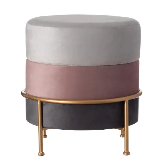 Round Velvet Ottoman Stool 16&rdquo; Tall Tricolor with Gold Metal Stand {1}