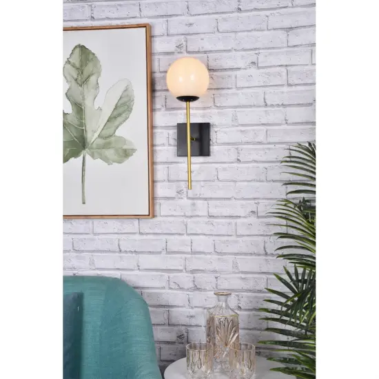 Neri 1 light black and brass and white glass wall sconce {2}