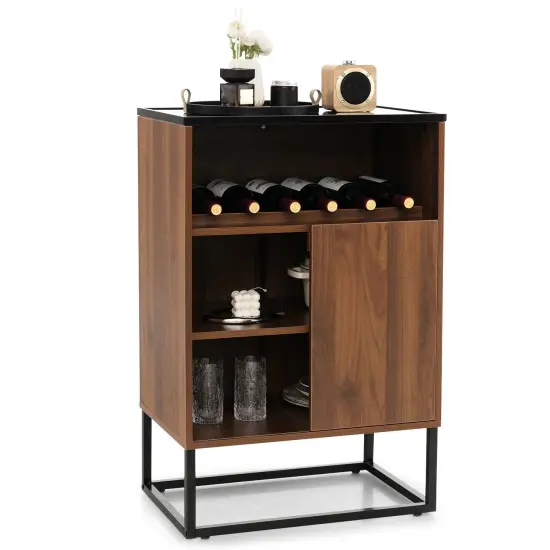 Wine Storage Cabinet Buffet Sideboard with Adjustable Shelf and Sliding Door-Brown {1}
