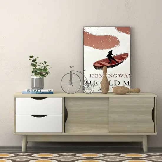 Engineered Wood TV Console Cabinet with Drawers and Sliding Doors Grey {5}