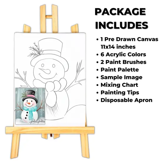 "Winter Snowman" DIY Canvas Art Kit, Adult Beginner, Acrylic Paint Size 11x14 inch {2}