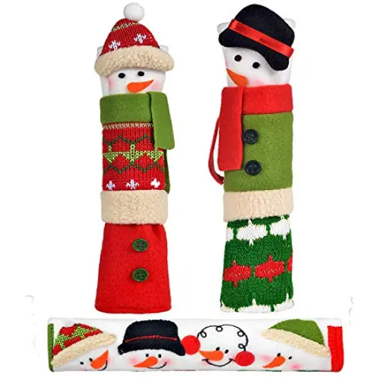 PTFNY 3 Piece Set Christmas Snowman Refrigerator Door Handle Covers Appliance Handle Covers Christmas Decorations Fits Standard Size Kitchen Refrigerator Microwave Oven Or Dishwasher {5}