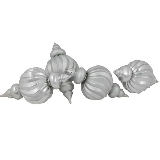Northlight Commercial Size Shatterproof 2-Finish Finial Christmas Ornaments - Silver -10" - 4ct {7}