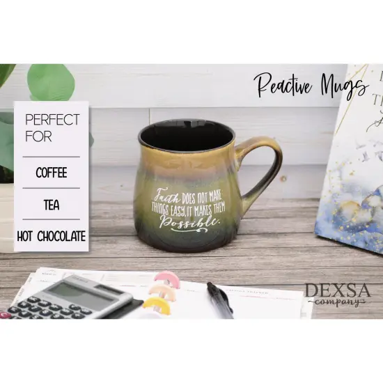 Dexsa Faith Coffee Tea Soup Ceramic Mug | Faith does not make things easy. It makes them possible. | 16 ounce Designer Mug with Inspiring Sentiment | Elegant Pottery Look {2}