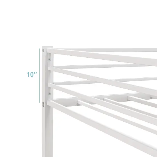 Twin Over Twin Metal Bunk Bed, Low Profile, Safe, No Box-Spring White {6}