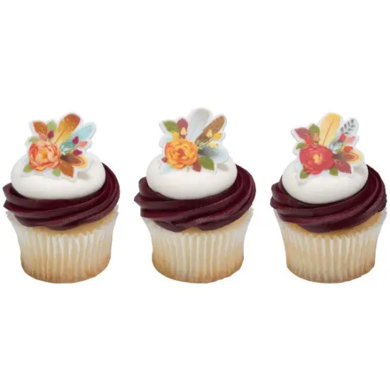 Flowers & Feathers Cupcake Rings, 12ct {4}