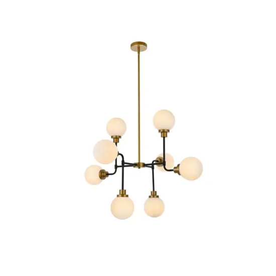 Hanson 8 lights pendant in black with brass with frosted shade {1}