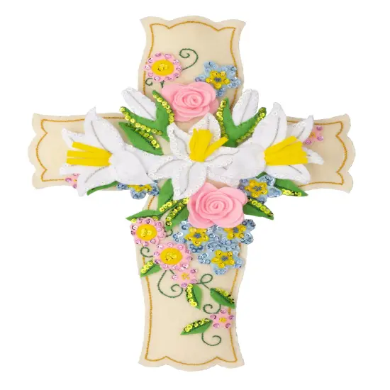 Bucilla Felt Wall Hanging Applique Kit-Floral Cross {1}