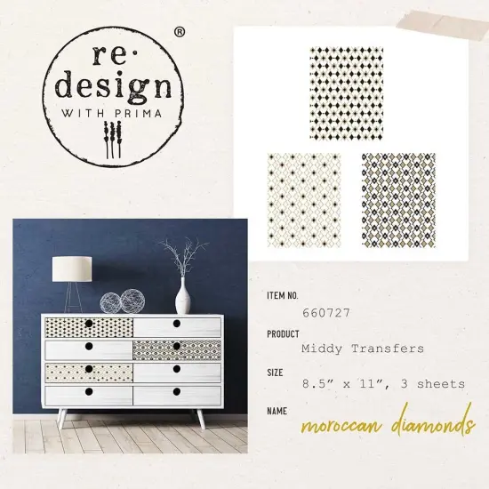 Prima Marketing Re-Design Decor Transfers 8.5"X11" 3/Sheets-Middy- Moroccan Diamonds {2}