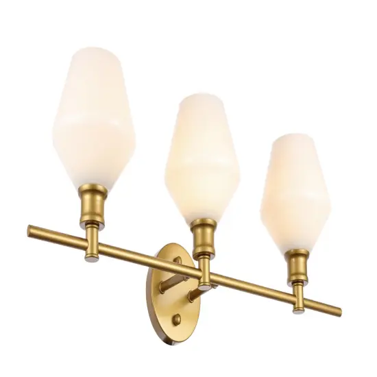 Gene 3 light Brass and Frosted white glass Wall sconce {6}