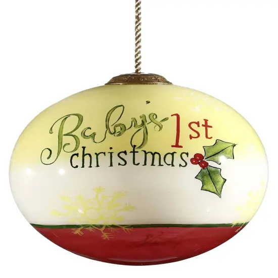 Baby First Christmas Teddy Bear Train Hand Painted Glass Hanging Ornament {2}