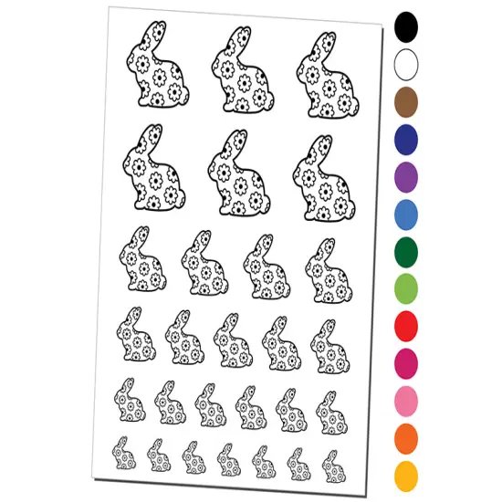 Bunny Side Profile Pattern Flowers Easter Temporary Tattoo Water Resistant Fake Body Art Set Collection Purple {1}
