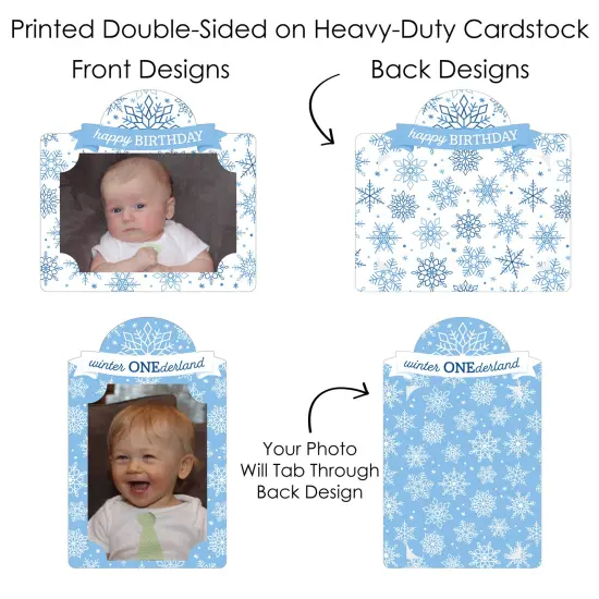 Big Dot of Happiness Blue Snowflakes 1st Birthday - Boy Winter ONEderland Party Picture Centerpiece Sticks - Photo Table Toppers - 15 Pieces {7}