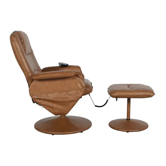 Emma and Oliver Massaging Multi-Position Recliner with Deep Side Pockets and Ottoman with Wrapped Base Brown {5}
