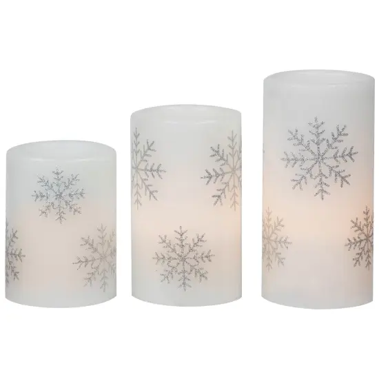 Northlight LED Flameless Flickering Wax Pillar Snowflake Christmas Candles - 6" - Set of 3 White {1}