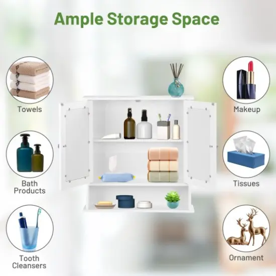 Bathroom Wall Cabinet with Double Mirror Doors {2}