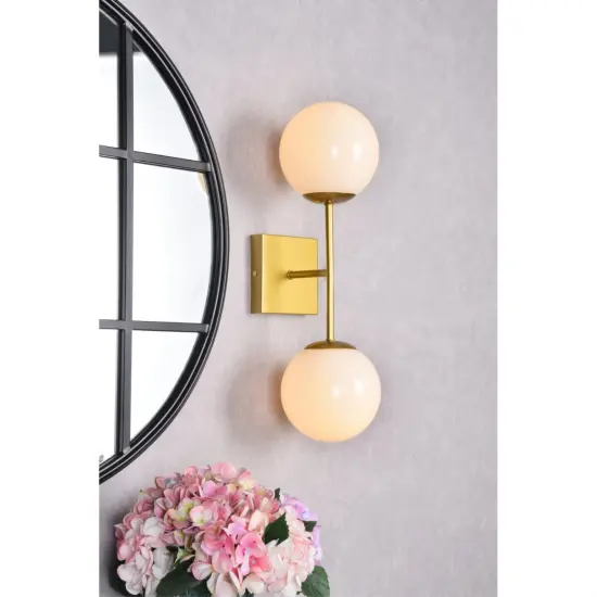 Neri 2 lights brass and white glass wall sconce {2}