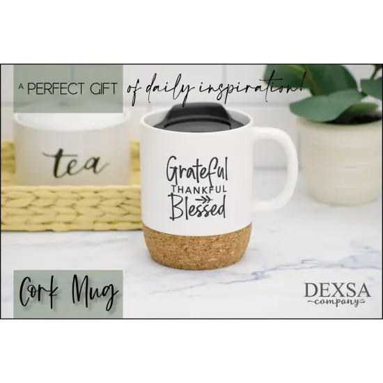 Dexsa Grateful Thankful Blessed Designer Cork Bottom Mug with Lid - 14 oz {4}