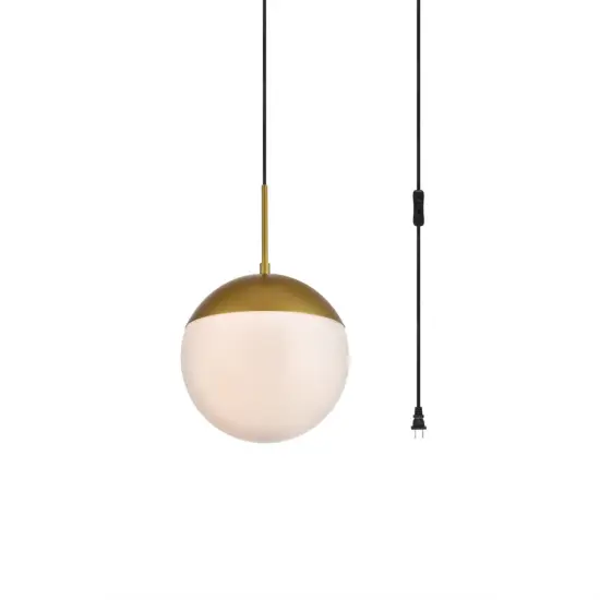 Eclipse 1 Light Brass plug in pendant With Frosted White Glass {3}