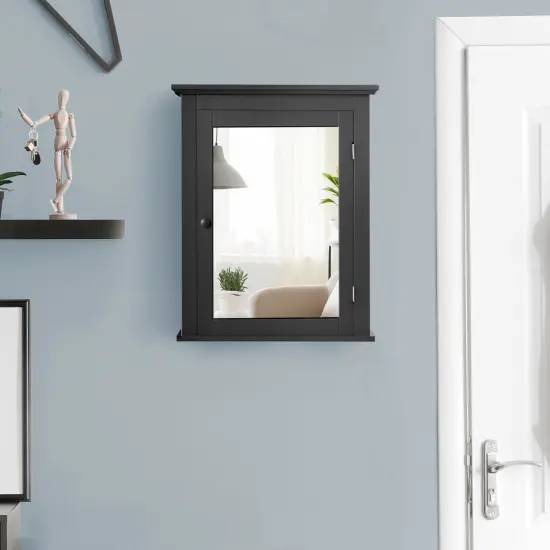 Bathroom Mirror Cabinet Wall Mounted Adjustable Shelf Medicine Storage Black {2}