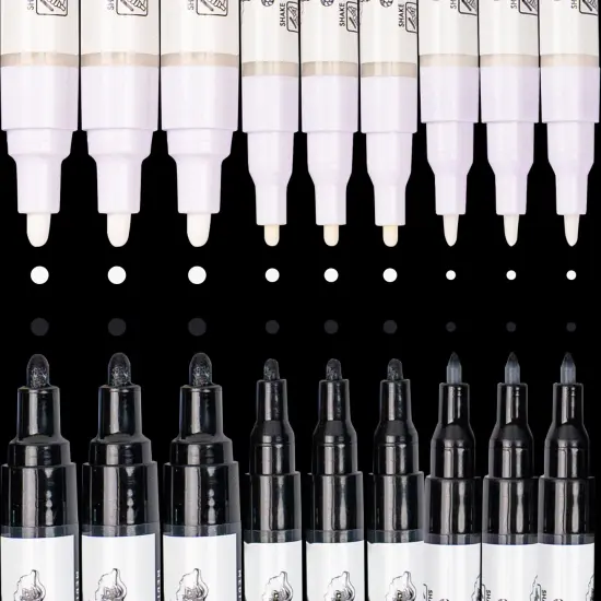 PINTAR Black & White Markers - Outline Watercolor Paint Pens - Drawing & Calligraphy Markers - Acrylic Paint Pens for Rock Painting, Wood, Glass, Leather, Shoes - Pack of 18, 0.7mm/ 1mm/ 5mm {1}