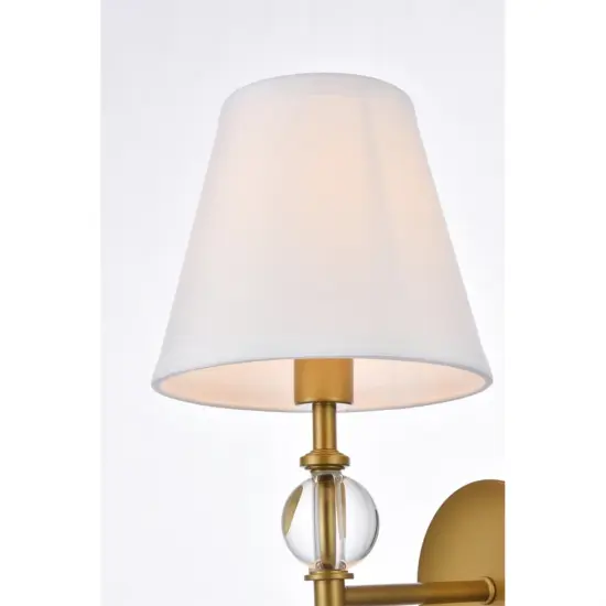 Bethany 1 light bath sconce in brass with white fabric shade {6}