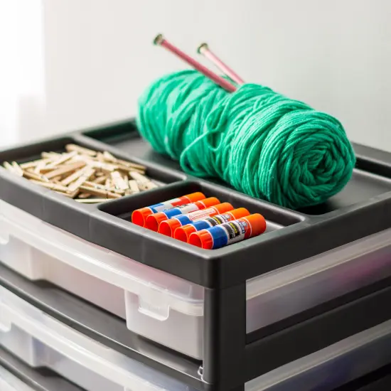 IRIS USA 12" x 12" 3 Drawers Scrapbook Plastic Storage Unit with Organizer Top, Black {2}