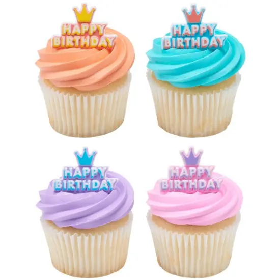 Happy Birthday Crown Cupcake Rings, 12ct {1}