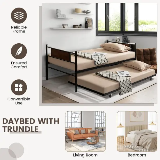 Twin Size 2-In-1 Daybed Frame with Pullout Trundle {5}