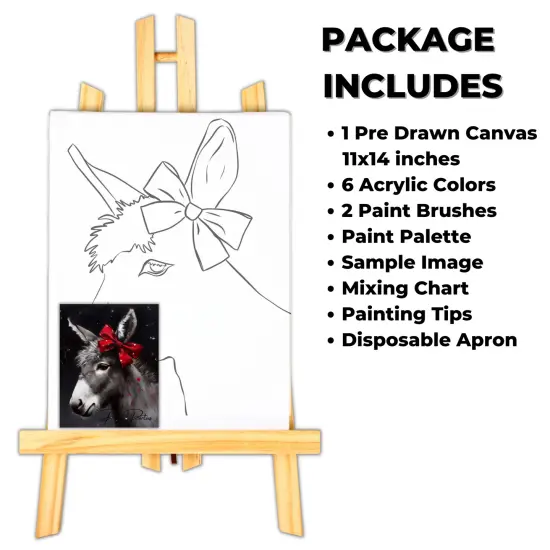 "Christmas Donkey" DIY Canvas Art Kit, Adult Beginner, Acrylic Paint Size 11x14 inch {2}