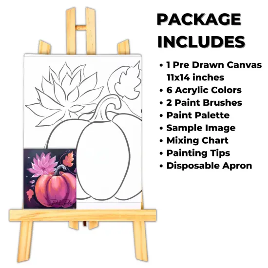 "Pumpkin Harvest" DIY Canvas Art Kit, Adult Beginner, Acrylic Paint Size 11x14 inch {2}