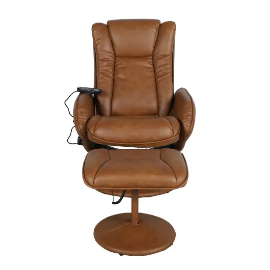 Emma and Oliver Massaging Multi-Position Plush Recliner with Side Pocket and Ottoman Brown {3}